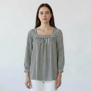 French Connection Sardinia Open Back Square Neck Long Sleeve Striped Blouse